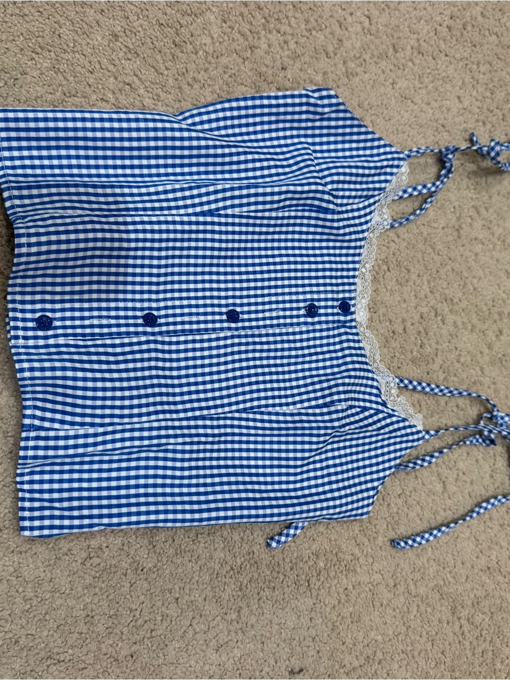 Blue Gingham Tie-Strap Women's Top